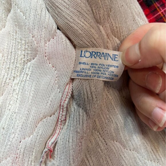 Vintage Lorraine Womens Robe Large Red Plaid Wrap Quilted Belted Retro Flannel - Picture 13 of 13